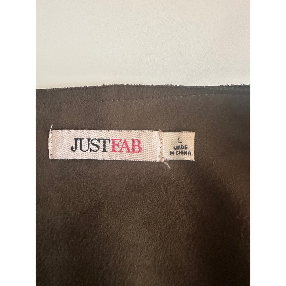 Justfab Women's Brown Faux Suede Open Front Zipper Detail Jacket Size Large L - Picture 4 of 6